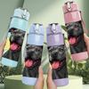 1PC Happy Black Dog Sunburst Pattern 750ml Color Plastic Sports Water Bottle Leakproof Flip Straw Lid Suitable for Sports Office Home Use