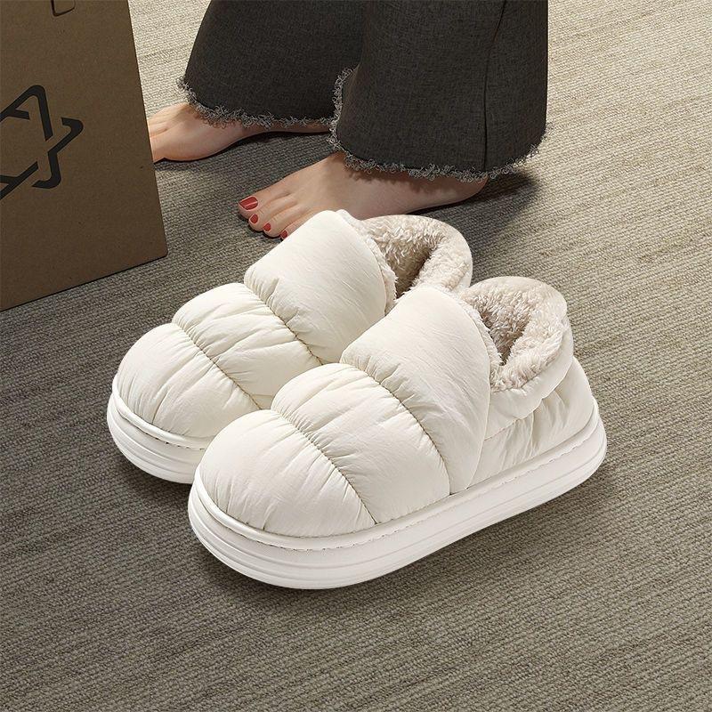 Fashion Comwarm Winter Plush Lining Slippers For Women Waterproof Down fabric Indoor Slides Warm Cozy Slippers Furry Women Cotton Shoes