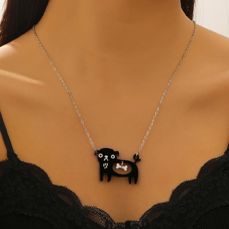 Unique and Expressive Pet Lover Necklace Highlighting Black Puss Fish Dog Bone Detail Alloy Fashionable Neck Chain