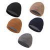 Men Hat Winter Warm Wool Knit Hat Solid Color Thickened Velvet Lining Hat Outdoor Sports Skiing Cycling Hat