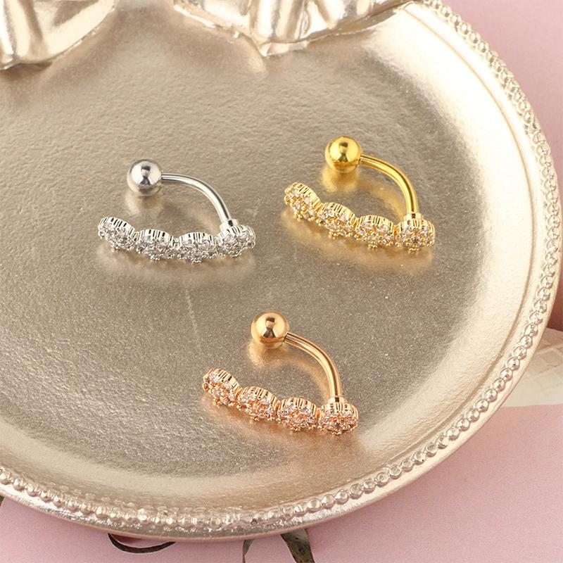 Flower Women Trend Piercing Goth Stainless Steel Diamond Inlaid Navel Ring Belly