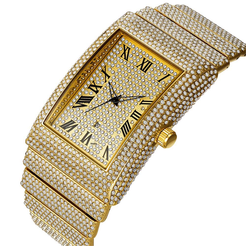 Men's Luxury Gold Diamond Quartz Watch with Date 057
