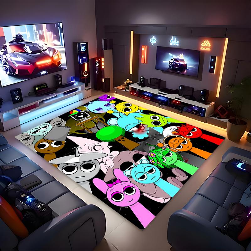 1pc Sprunki Game2 Print Area Rug - Soft, Washable Non-Slip Indoor Mat for Office Chairs, Living Room, Home Office Decorative Rug