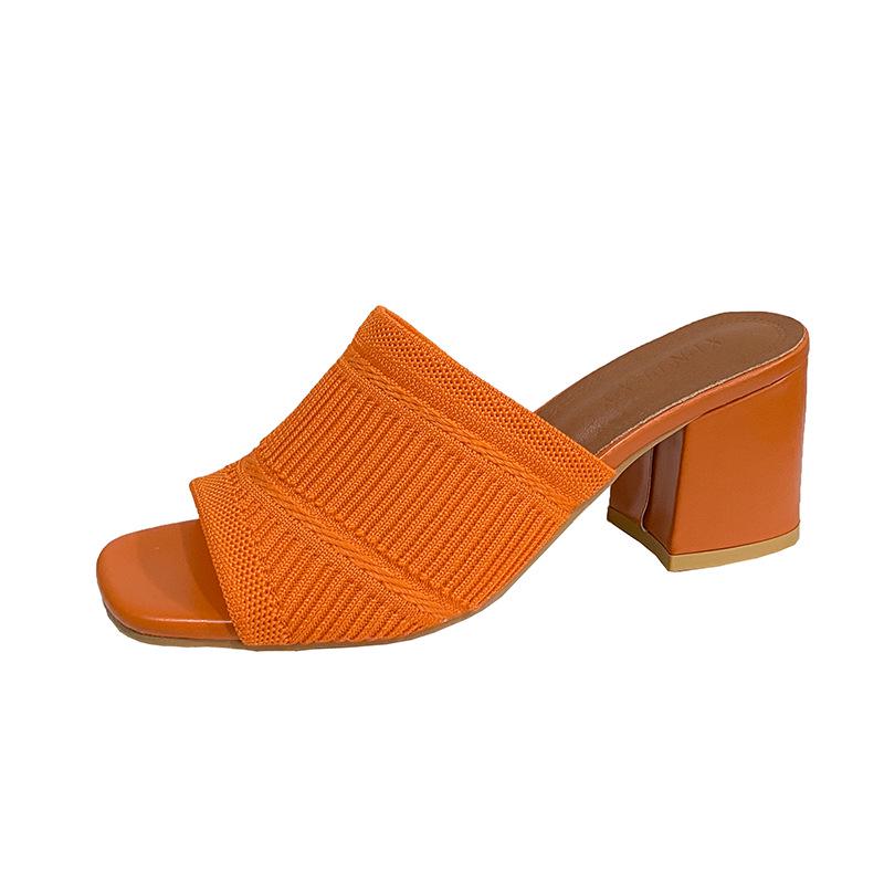 

2024 Summer Plus Size Square Toe Chunky Heel Slides - European & American Style 41 оранжевый