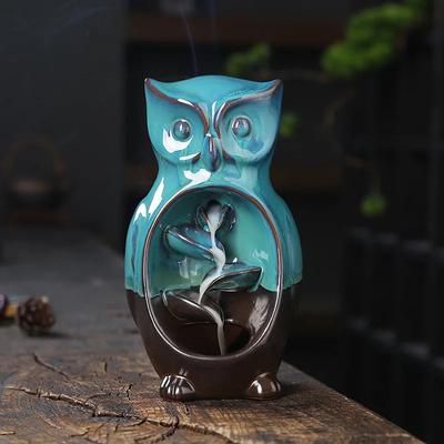 Roztomilá stolní dekorace Keramická sova Aroma difuzér Zpětný tok Kadidlová fontána Vodopád Kadidelnice, Držák na kadidlo - Bez kadidla