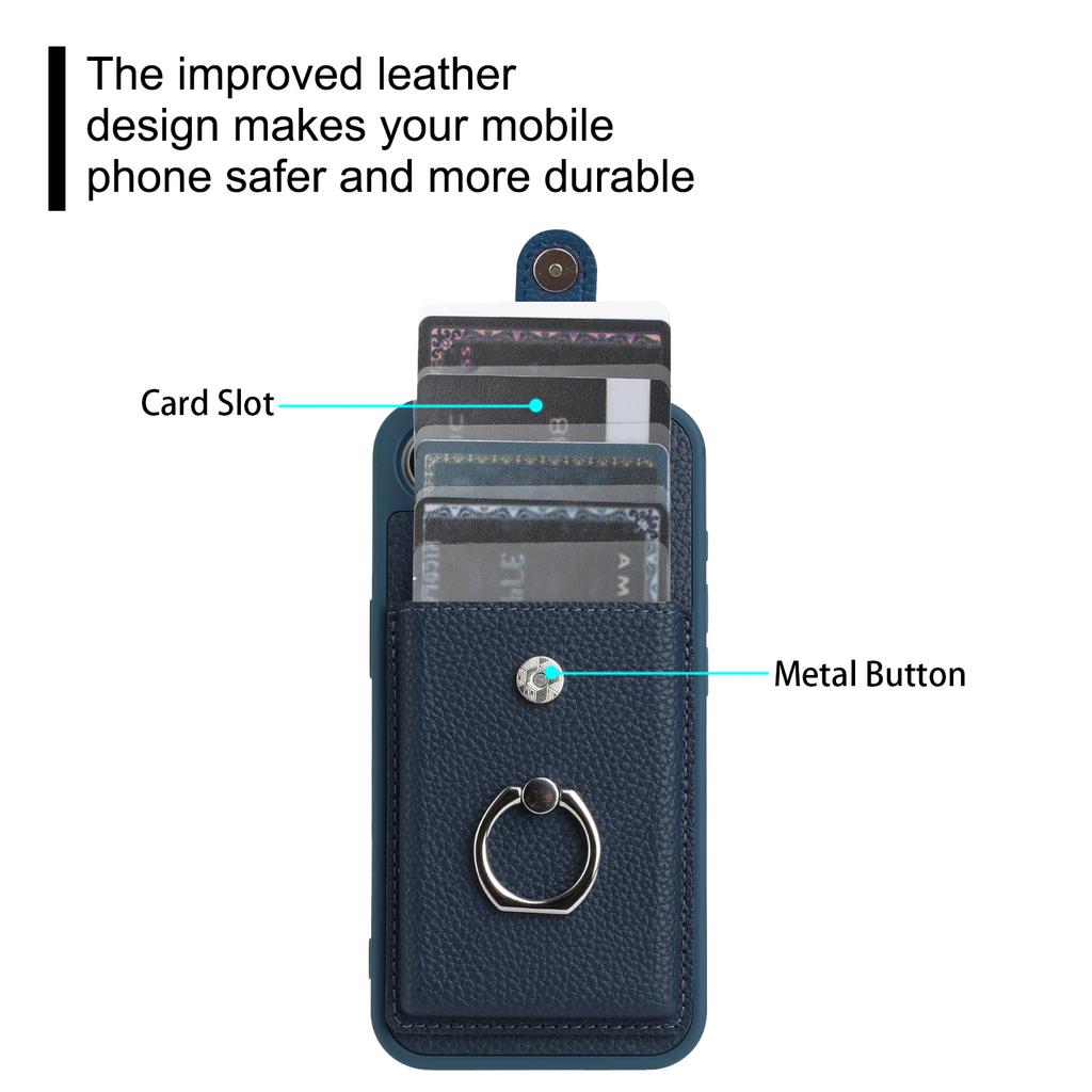 For iPhone 16e Case with Ring Kickstand Drawing Type Card Slots Leather Back Cover