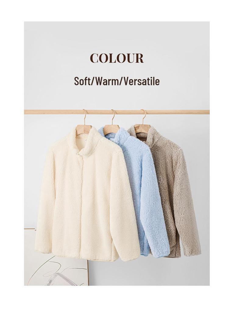 Women's Coral Fleece Stand Collar Zipper Jacket - Double-Sided Plush, Velvet-Enhanced, Thickened Winter Outwear