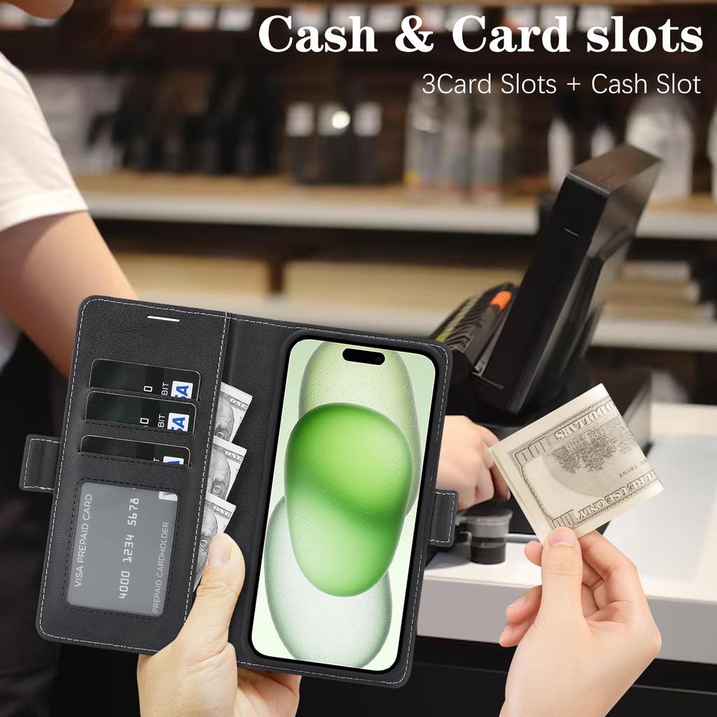 For iPhone 15 Case Detachable 2 in 1 Leather Wallet Phone Cover Compatible with MagSafe