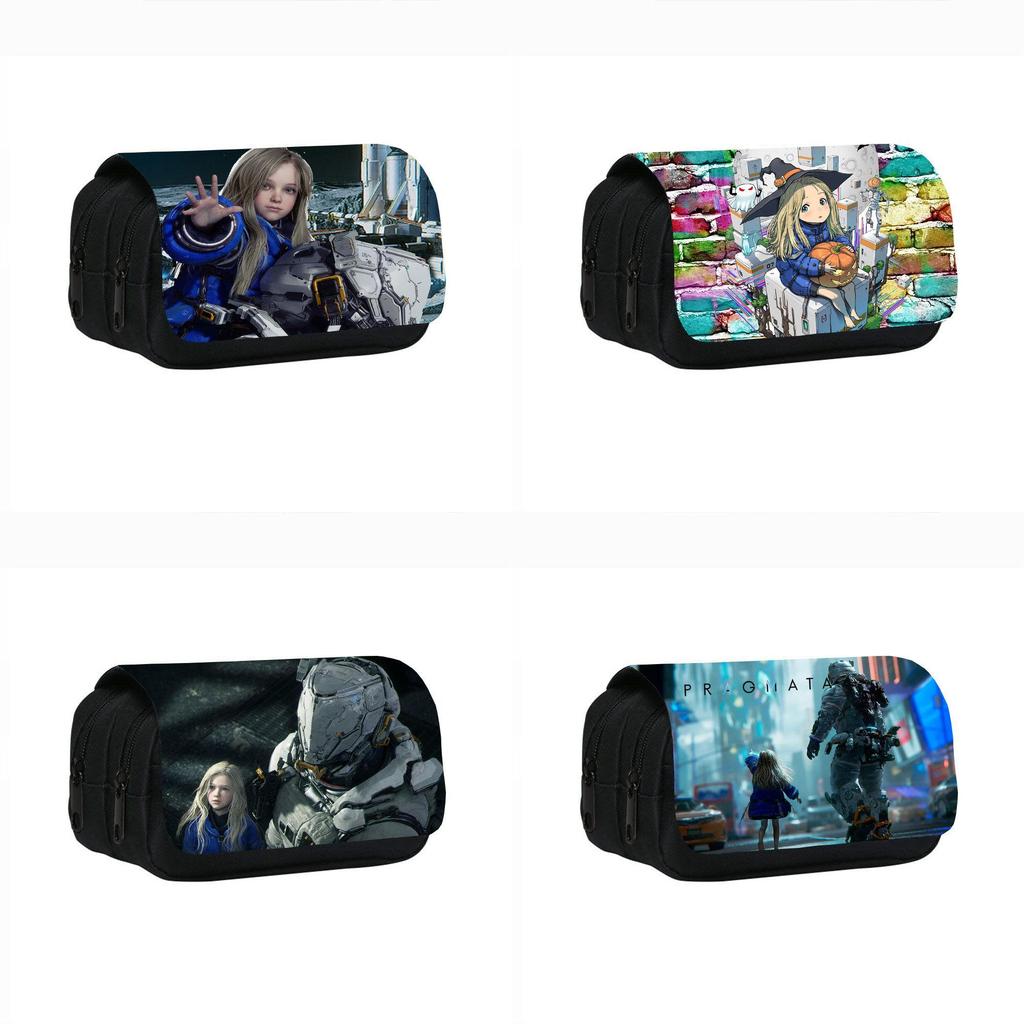 Pragmata Ink Print Double Layer Pencil Case With Nylon Material For Students