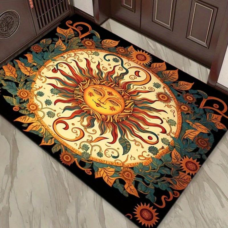 Mandala Sunflower Carpet Suitable Outdoor Terrace Gardens Courtyard Decorations Non Slip Rug for Bedrooms and Living Rooms Mat