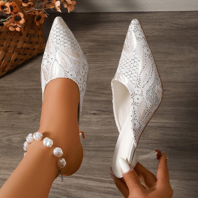 Women's Slippers Summer Ladies Shoes 2026 New Retro Pointed Toe Dress Office Slip on Ladies Heeled Shoes Thin Heel Female Mules