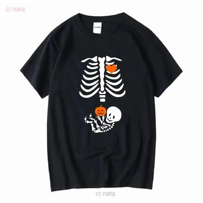 Halloween Pregnant Skeleton T Shirt Maternity Pregnancy Outfit Long or Short Sleeves Vintage Washed Unisex