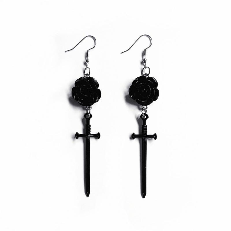 Gothic Black Rose & Snake Butterfly Earrings