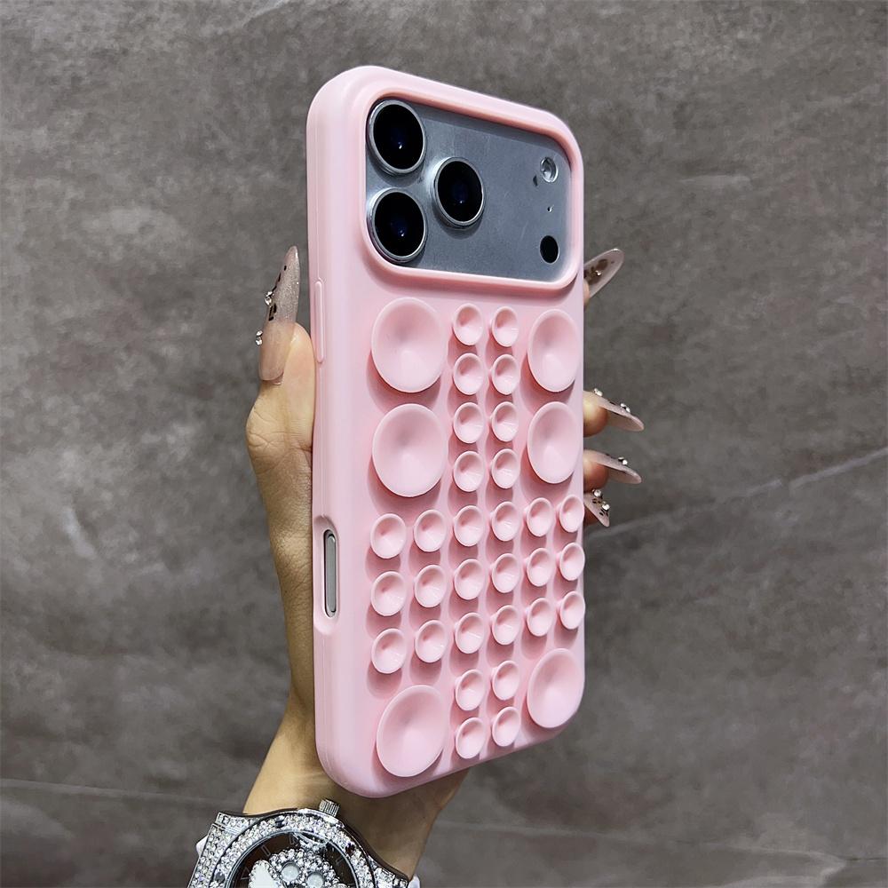 

Противоударный силиконовый чехол для телефона с круглой присоской для iPhone 17 Pro Max 16Pro 15 14 Чехол с сильной адсорбцией воздуха и множеством функций iPhone17 розовый