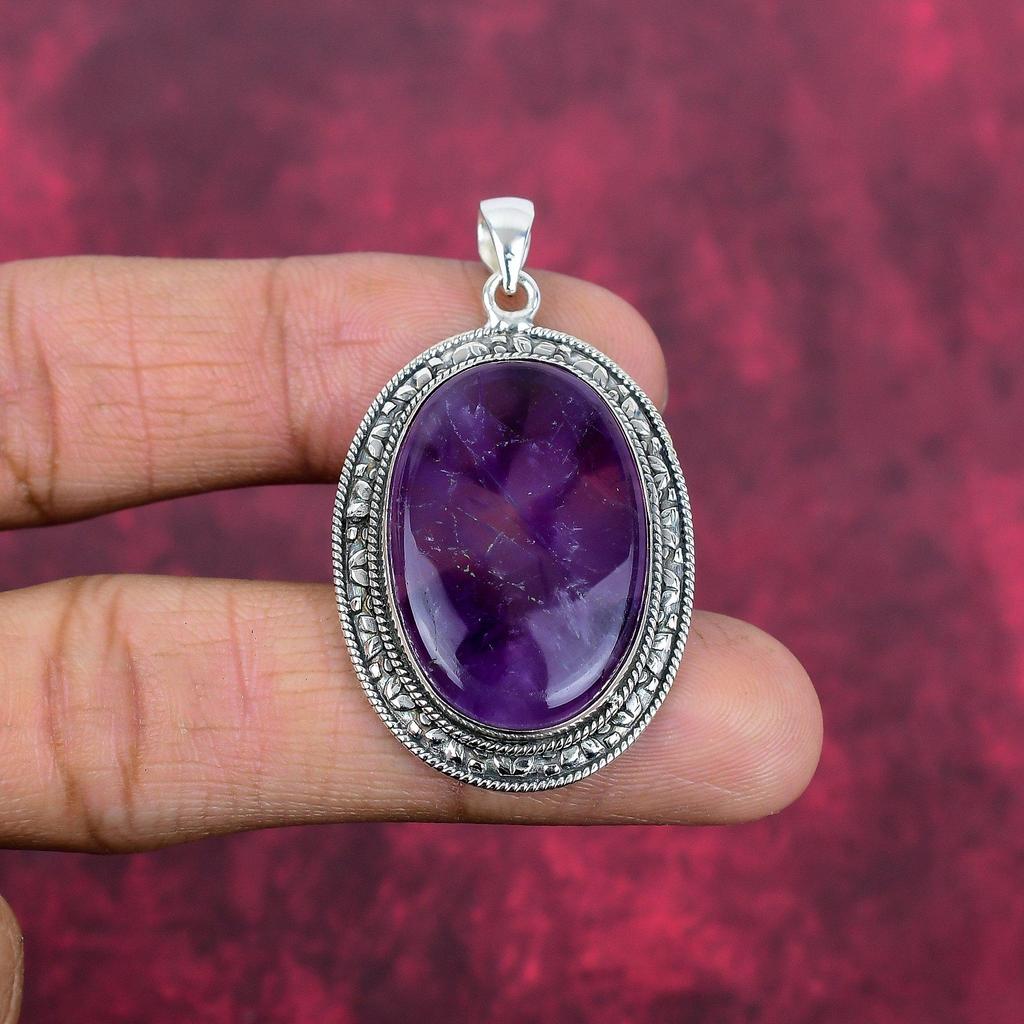 Amethyst Pendant Gemstone Jewelry, 925 Solid Sterling Silver Pendant, Gift For Women Handmade Pendant