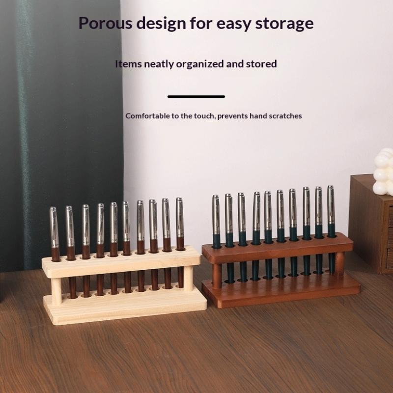 Walnut Wood Test Tube Rack Multifunction Desk Pencil Organizer Pen Holder Phone Stand Stationery Storage Office School Supplies