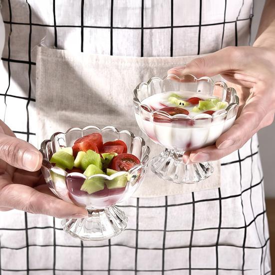 Yangyizhi Glas Dessertschale, Eiskristallbecher auf Fuß, Kleine Vintage-Parfait-Schale für Eisbecher, Obst, Pudding, Gewürze, Snacks, Servieren
