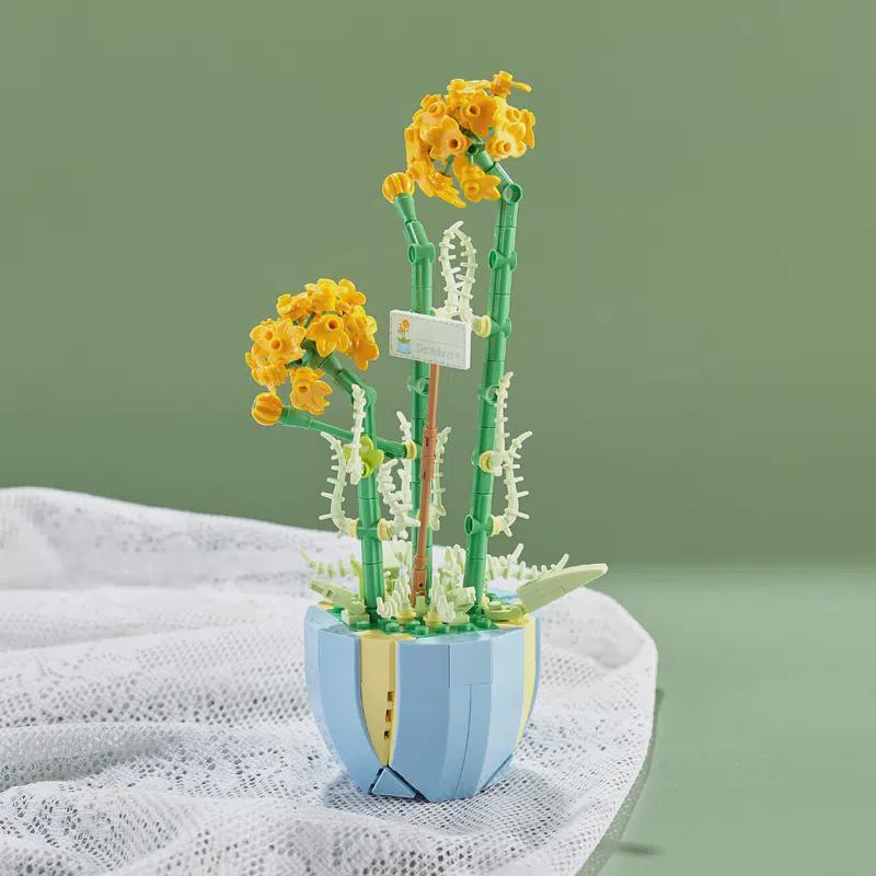 Building Block Bouquet 3D Model Home Decoration Plant Potted Chrysanthemum Rose Flower Assembly Brick Toy