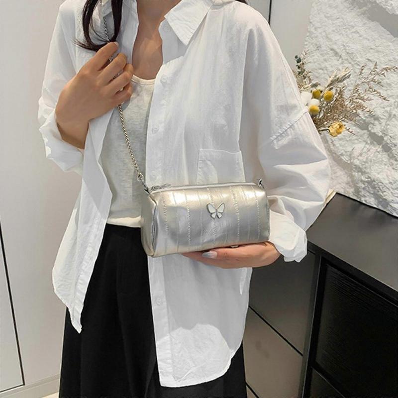 Womens Handbag Chain Strap Crossbody Bag Butterfly Messenger Bag Trend Shopping Dating Bag PU Leather Shoulder Bag White