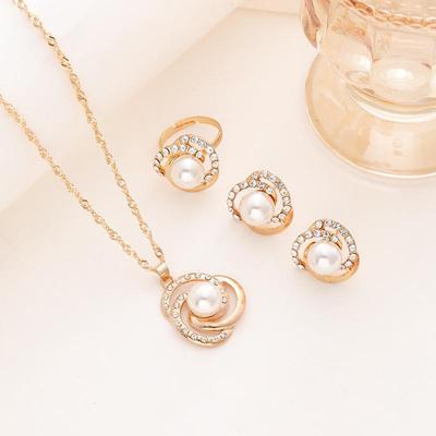 Halsketten- und Ohrring-Set für Damen: Eleganter Perlen- und Diamant-Blumenanhänger mit vielseitigem, luxuriösem Design