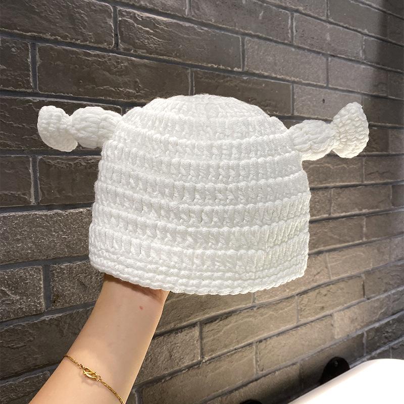 Herbst und Winter neue freche lustige großäugige Shrek gestrickte Wollmütze niedliche warme Cartoon niedliche Mütze