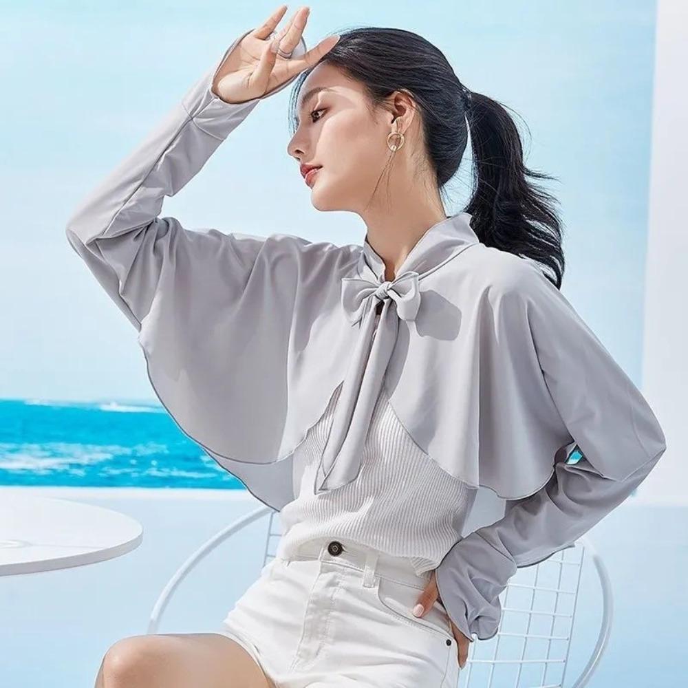 Quick-Drying Long Sleeve Crop Top Ultra-thin Ice Silk Shawl Fashion Sunscreen Sleeves Girls