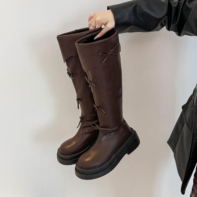 

Brown Vintage British Platform Boots Women s Boots 2025 New Autumn Maillard Skinny Knight Boots 40 коричневый