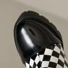 Black White Plaid Ankle Boots Women's with Fur Winter Platform Shoes Mixed Colours Chunky Heels Footwear