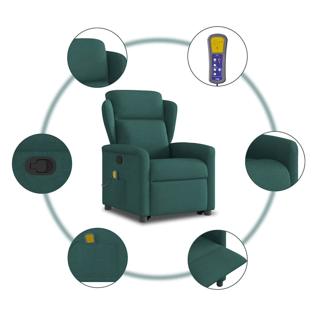 Massage Recliner with Rising Aid Dark Green Fabric