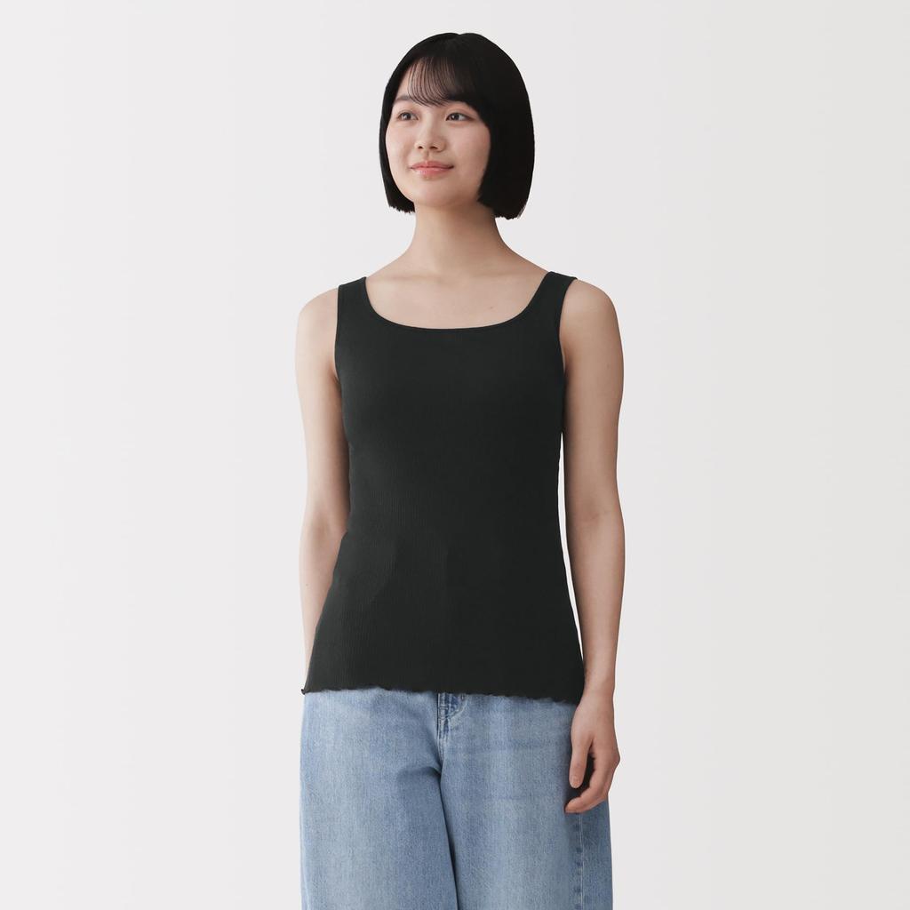 MUJI Smooth Ribbed Bra Tank XL Women's Top, FCB57A6S, Black,
