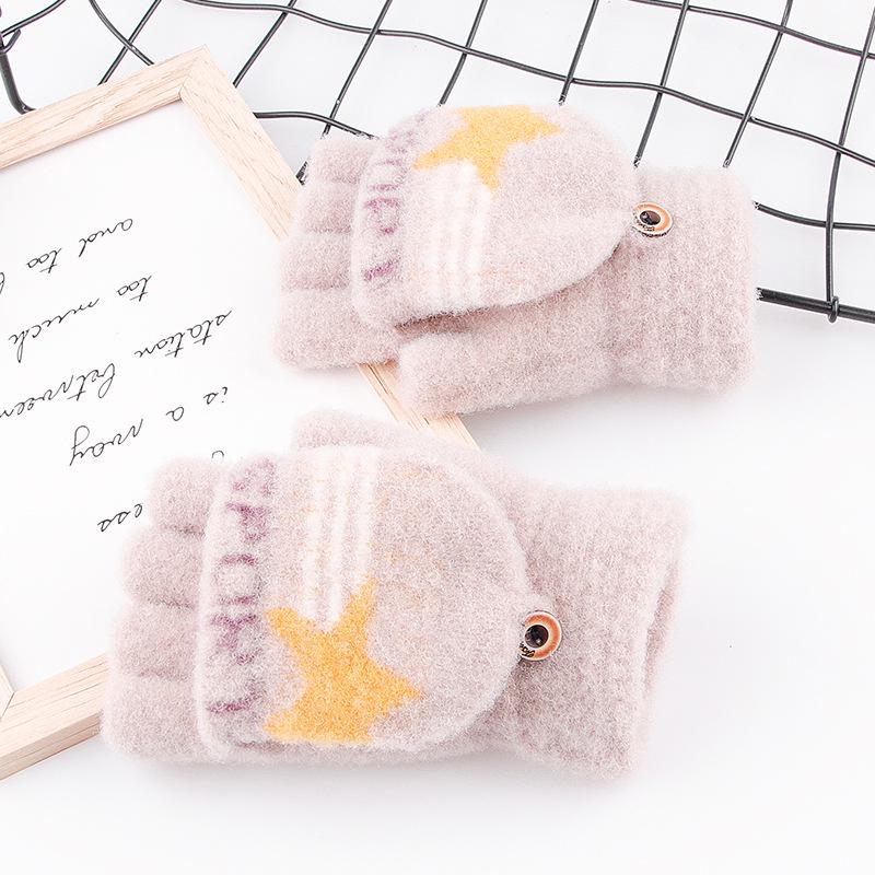 Children's Fingerless Winter Cartoon Kitten Gloves - Warm, Cute, Knitted Imitation Cashmere for Elementary Students