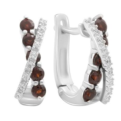 Cercei din argint cu granat natural 1.556ct, fianite (2191414)