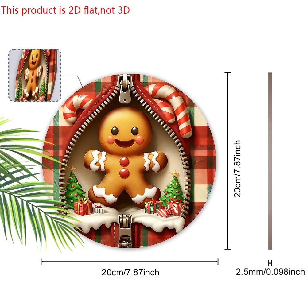 Christmas Wooden Sign with Adorable Gingerbread Man Pattern - Navidad Round Sign for Front Door, Wall Hanging Decor - Ideal Christmas Decoration