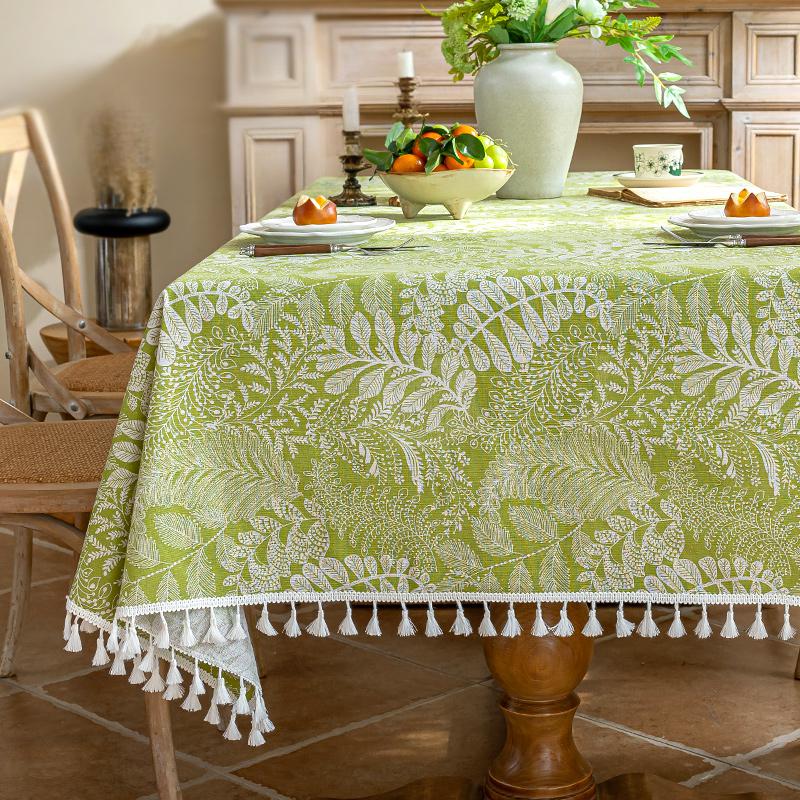 Скатерть с цветочным принтом и кисточками, хлопок-лен, скатерть, естественно дышащая и удобная, nappe de table, роскошная 152x152cm1pc