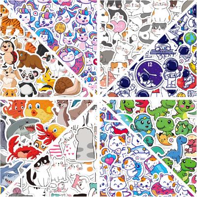 Children's Cartoon Stickers 50 Pieces Dinosaur Unicorn Cat Astronaut Water Cup Stationery Waterproof Children's Stickers