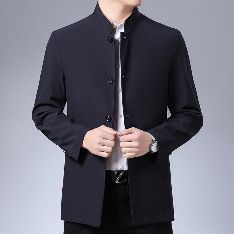 

Папины весенне-осенние новинки средней длины с лацканами, однобортный свободный тренч, мужская куртка 195 чёрный