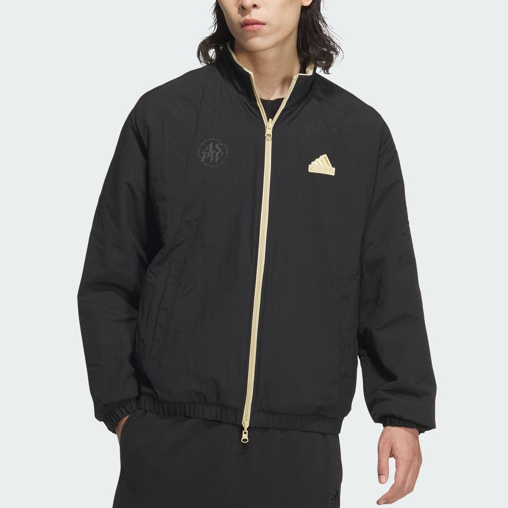 Adidas FW24 Warm Woven Brand Logo Reversible Zip Long Sleeve Jacket Unisex Jacket Sand-Brown Black JI6656