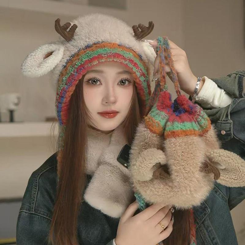 Foldable Antler Cap Creative Knitted Reindeer Beanie Convertible Reindeer Hat Warm Christmas Elk Hat For Christmas Travel Winter