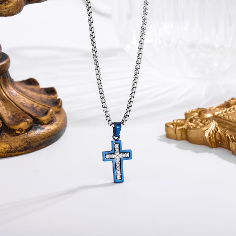 2026 Stone Cross Necklace Fashion Light Luxury Necklace Jewelry Premium Jewelry Full Diamond Men's Necklace