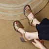 2024 New Square Toe Genuine Leather Sandals Woman Ladies Back Strap Slingbacks Shoes Buckle Square High Heel Sandals Women