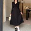 Black long-sleeved dress for women's early autumn large size thin high-end temperament with coat backing dress