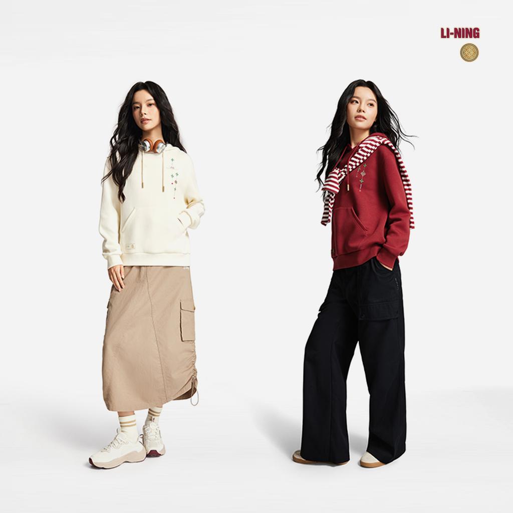 Li Ning Sports Trend Series Quick-Dry Cool Loose Hooded Letter Logo Sweatshirt Women sweatshirt AWDW108-5