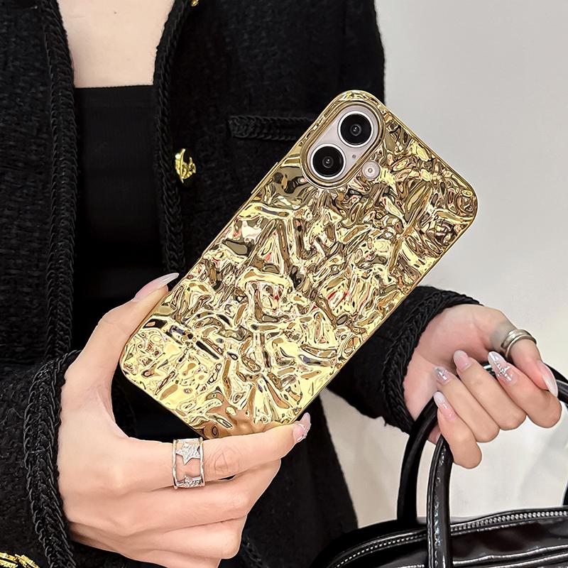 Shiny Golden Folds Wrinkles Case For For Iphone 16 17 Pro Max 1 14 13 12 11 16 Plus Air Shockproof TPU Phone Back Cover Coque
