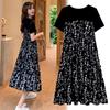Women's T-shirt Fake Two Pcs Korean Style Summer Dress Mid-Length Floral Printed Boho Casual Daily Chiffon Floral Black Dress