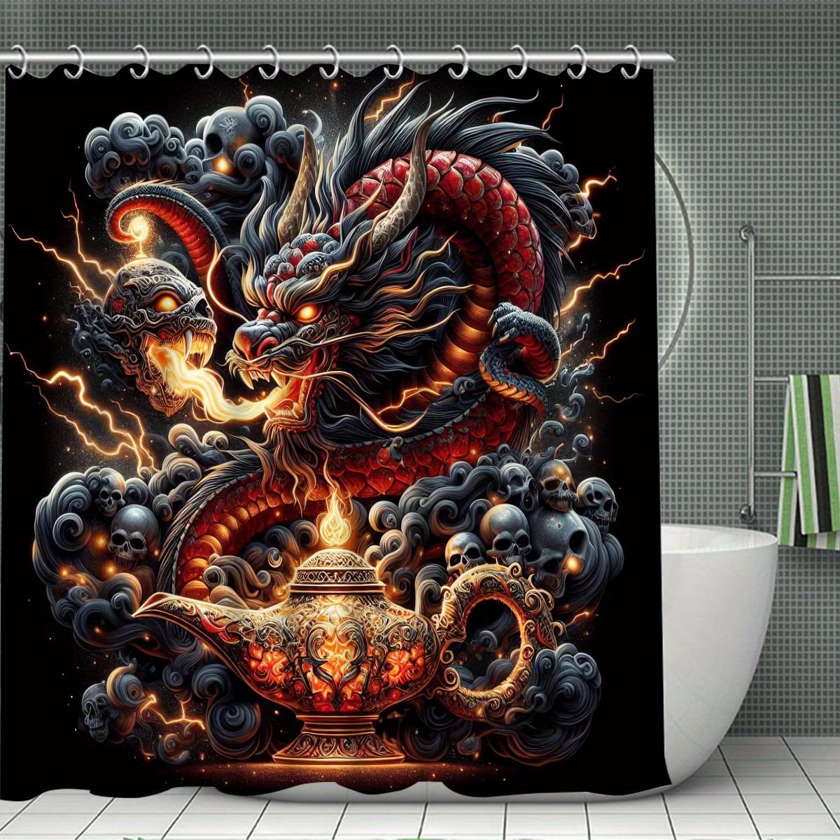 

1Pc Shower Curtain - Mythical Dragon And Skulls Design For A Dramatic Bathroom Waterproof W60H190(CM)-1 Pcs