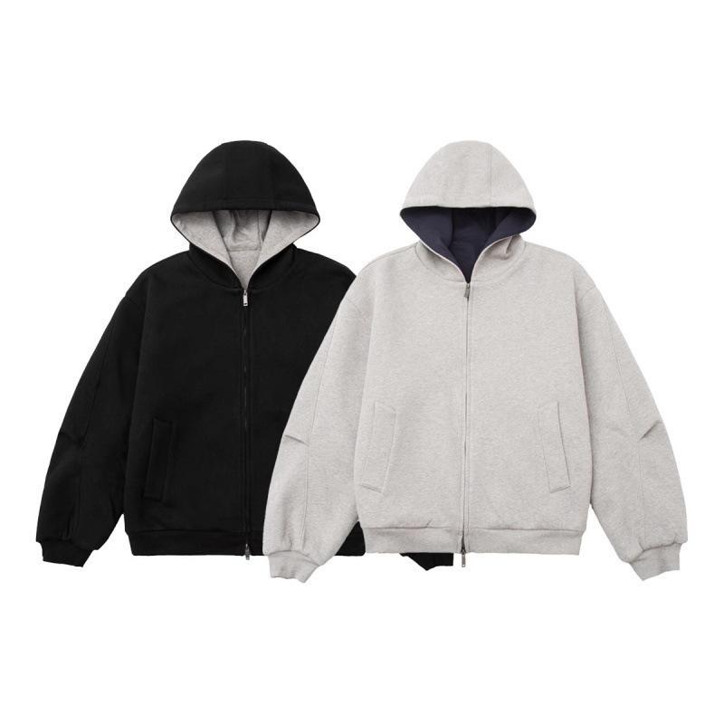 Men's Plus Size Heavyweight Double Zipper Hoodie, Autumn/Winter Cardigan Outerwear