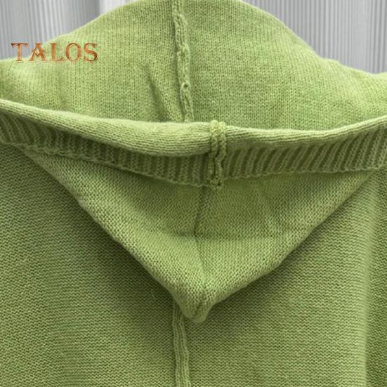 Women Sweater Coat Hooded Long Sleeve Ribbed Cuffs Open Front Knitting Coat Solid Color Mid-length Sweater Cardigan