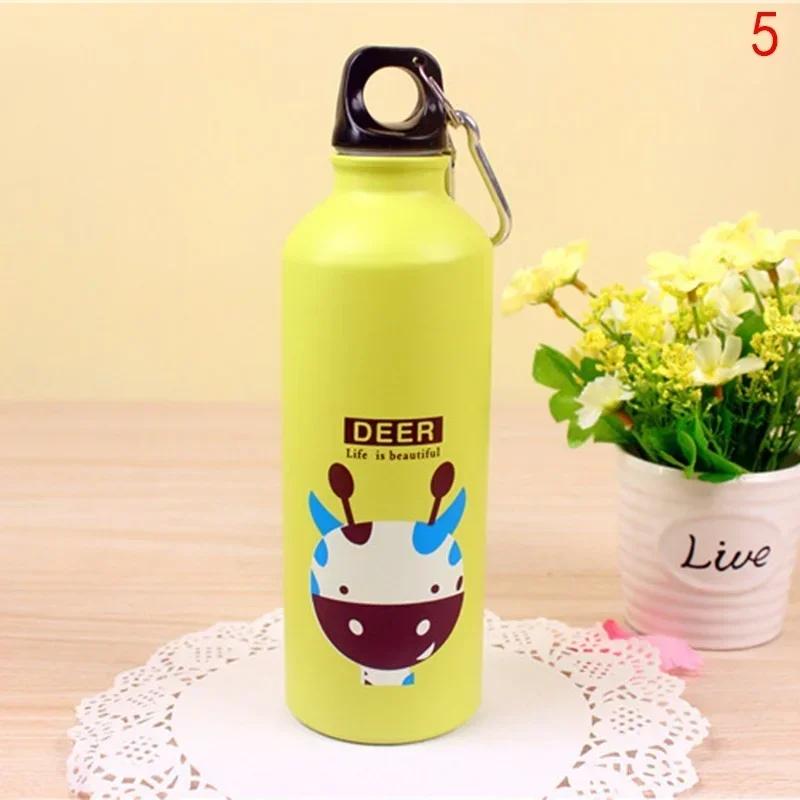 1 Pcs 500ML Candy Color Cute Cartoon Pattern Aluminum Water Bottle Kitchen Accessories Metal Water Bottle