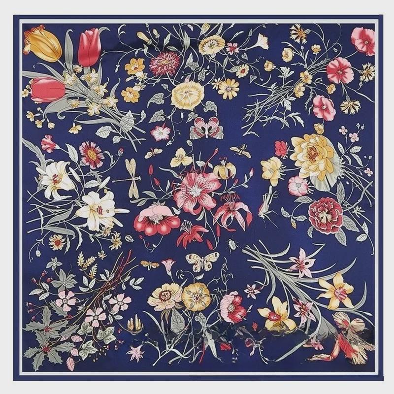 "New European and American Jungle Floral Bird Print 130cm Silk Twill Satin Square Scarf Shawl"