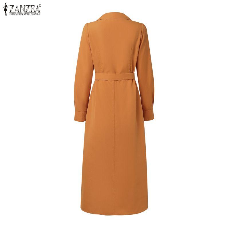 ZANZEA Lässiges Damen-Kleid mit Umlegekragen und langen Ärmeln